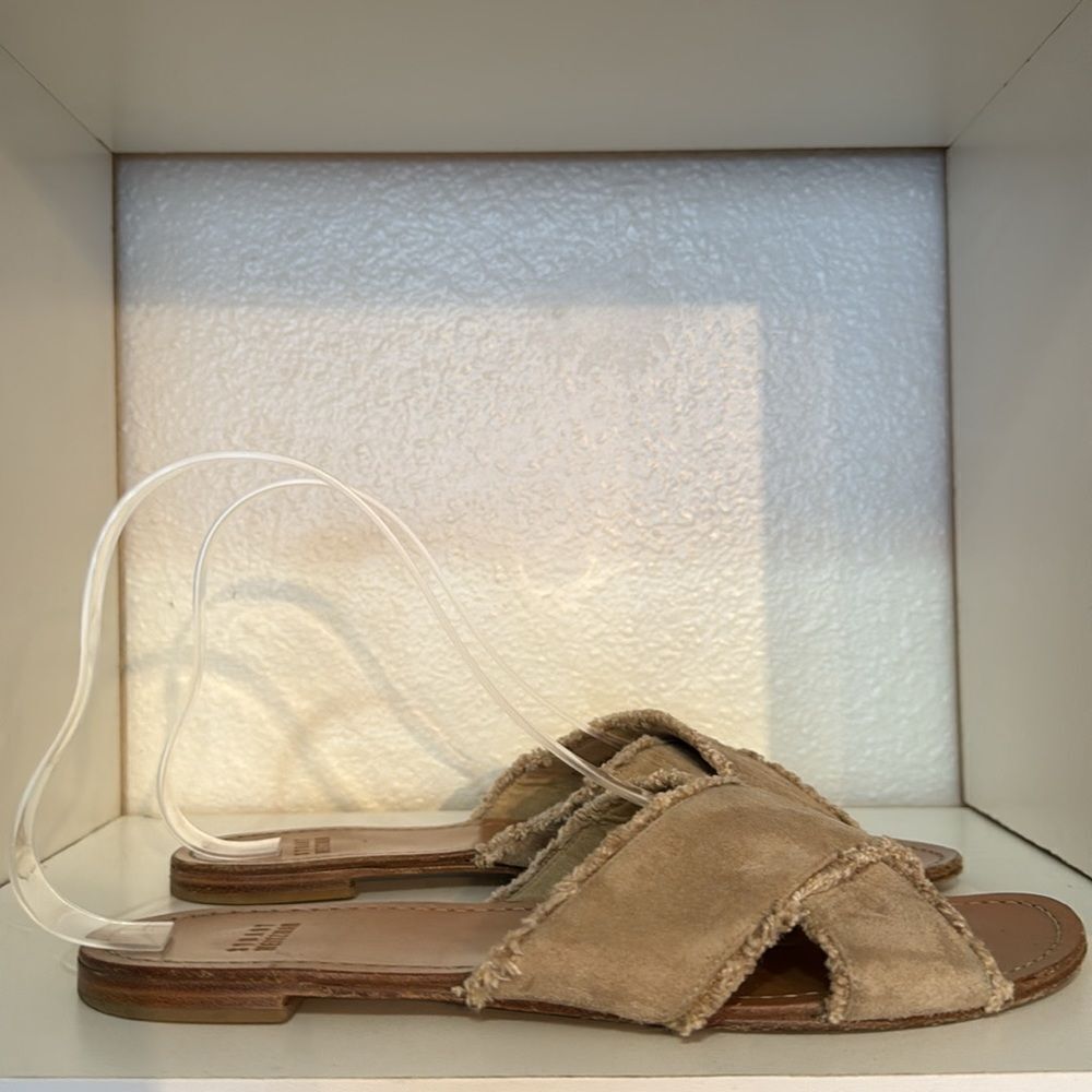 Stuart Weitzman Suede Crossover Slide Sandals Tau… - image 4